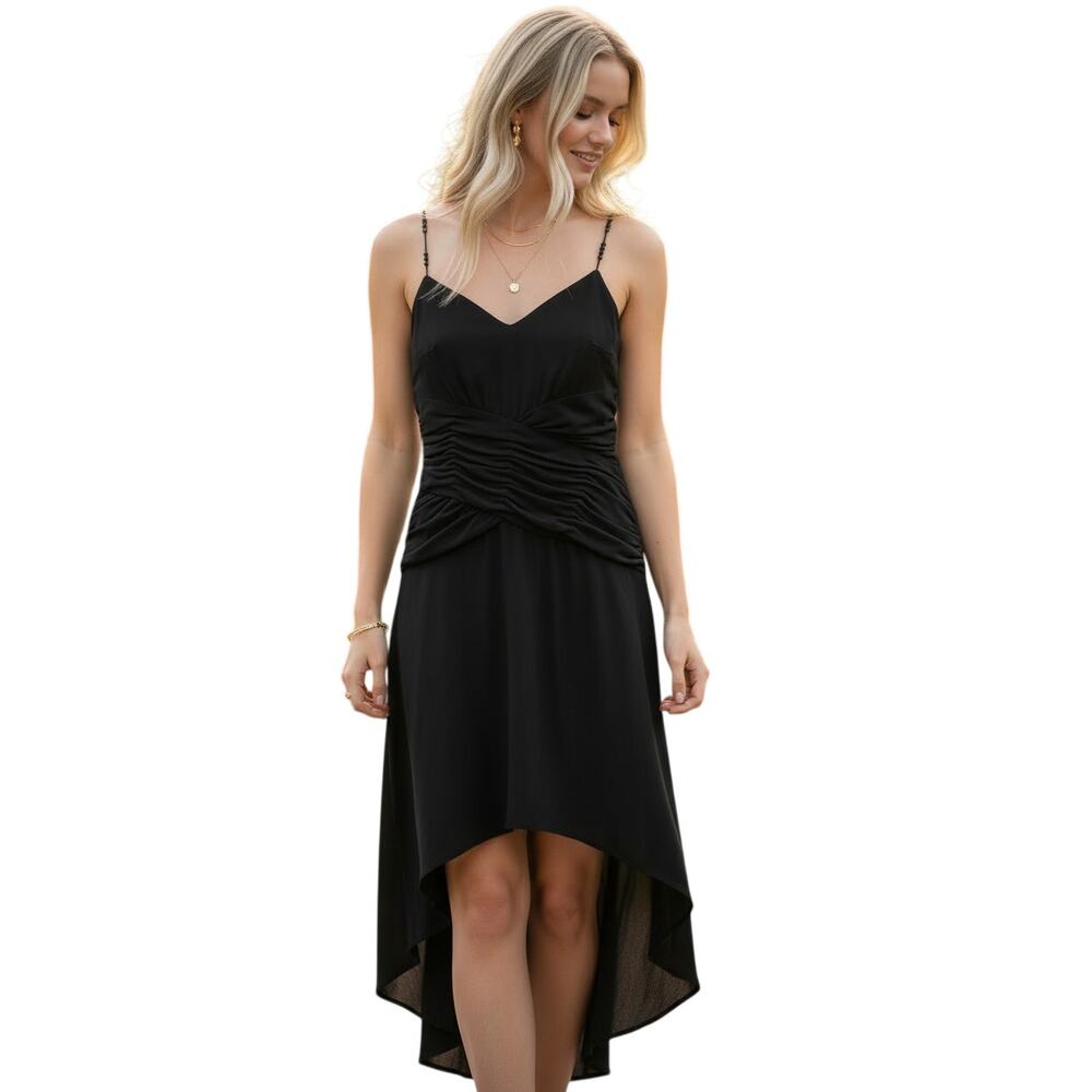 Laundry by Shelli Segal Black Beaded Hi‑Low Dress Size 6